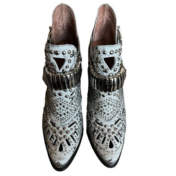 Jeffrey Campbell Calhoun-4 Western Heel bootie Black White Snake Silver Boot - Picture 2 of 10